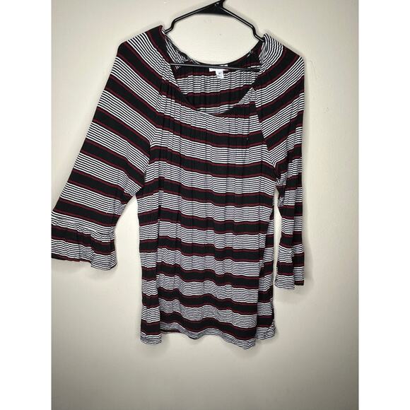 Women’s 1X Croft & barrow black red white striped off shoulder shirt blouse - Picture 1 of 3